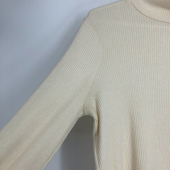 Madewell Offwhite Cream Mock Neck Bubble Sleeve Ribbed Sweater Top size S - Picture 8 of 16